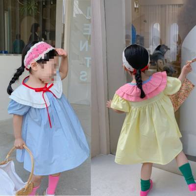 Girls skirt lace-up double-layer collar cute dress princess skirt 2024 summer new style
