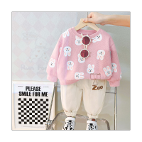 Camisetas y pantalones de manga larga con estampado de oso informal de otoño para niño pequeño de 2 piezas  Rosado
