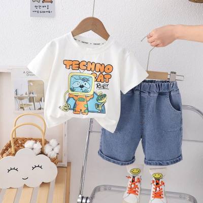 Kinder 1-5 Jahre alte Jungen Cartoon bedruckte kurzärmelige Kinder-T-Shirts Kinderkleidung Jungen Sommerkleidung neuer Anzug zweiteiliges Set Großhandel
