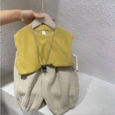 Meninos colete terno roupas infantis de verão 2024 novo estilo bebê infantil sem mangas calças cortadas pequenas e médias para crianças terno de duas peças na moda