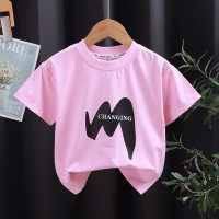 2024 new T-shirt children's short-sleeved single piece boys and girls summer baby half-sleeved trendy one-piece drop shipping  Pink