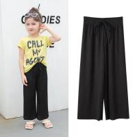 Girls anti-mosquito pants 2024 new summer thin children's pants medium and large children's loose casual ice silk nine-point wide-leg pants  Black