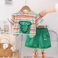 Xiao Bayong children's clothing 2024 summer casual pocket dinosaur short-sleeved shorts two-piece suit trendy boy's stylish suit  Green