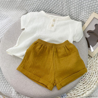 2023 Summer Simple Series Baby Cotton Lightweight Breathable Suit Boy Baby 2-piece Children's Clothing ins Nordic Style
