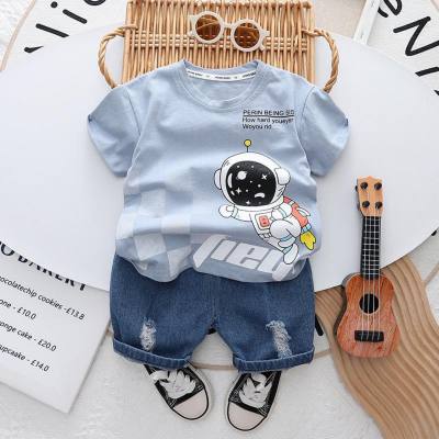 One piece drop shipping 0-5 years old children's T-shirt boys suit wholesale 2024 summer new style short-sleeved shorts children's clothing two-piece set