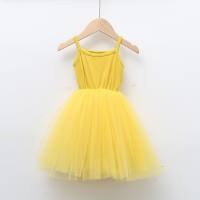 Children's dress, summer suspender dress, princess dress, lace mesh splicing dress, sundress, girl's cake dress, tutu skirt  Yellow