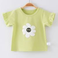 Girls cotton short-sleeved T-shirt baby summer stylish half-sleeved tops for children aged 18 and under  Green