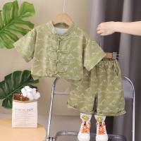 Children's summer new Chinese style short-sleeved suit boy thin 2024 new national style Chinese style baby shirt pants  Green