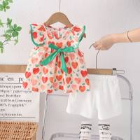 Baby clothes summer big heart baby shirt short sleeve split suit  Red