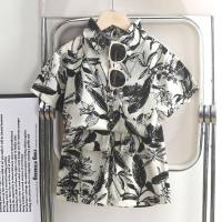 Boys shirt suit summer suit new Hong Kong style middle and large children's stylish floral casual flower shirt children's clothing wholesale  White