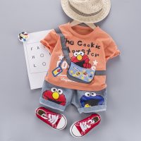 European and American cartoon cross-border children's suits, boys' round neck short-sleeved T-shirts, summer clothes, infants and babies, casual trends  Orange