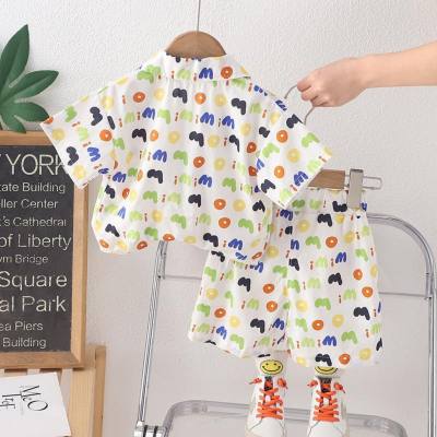Baby clothes 1-5 years old little boy cartoon lapel shirt children's clothing boys summer clothing new short-sleeved shirt suit