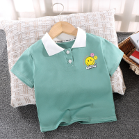 Polo para niños, camiseta de color liso para niños, top a rayas de solapa de manga corta de verano  Verde