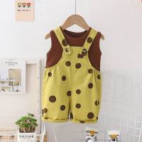 Baby girl casual fashion two-piece summer new girl's all-print polka dot suspender shorts set  Green