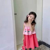 Girls skirt fake two-piece small flower suspender skirt dress 24 summer new style without bag  Red