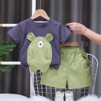 Baby clothes 2024 new style boys summer clothes cartoon round neck T-shirt children's casual short-sleeved shorts suit wholesale  Blue