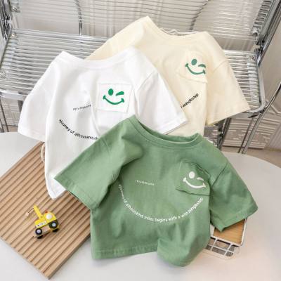Children's pure cotton short-sleeved boys and girls summer clothes solid color tops baby short-sleeved round neck loose T-shirt half sleeves
