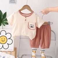 2024 new children's round neck short-sleeved suits girls summer clothes boys Korean shorts breathable girls and boys clothes  Pink