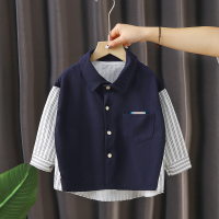 Camisa de manga larga para niños, camisa blanca de manga larga para niños pequeños, tops para bebés de otoño  Azul marino