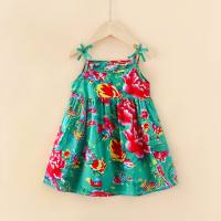 Girls' dress, children's ins style princess suspender skirt, Korean style children's floral skirt  Green