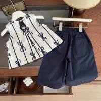 Girls suit 2024 summer new baby sleeveless baby shirt Korean loose stylish shorts two-piece suit trendy  Blue