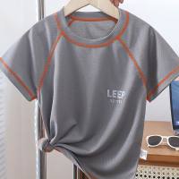 Camisetas deportivas de manga corta de verano para niños, camisetas de malla de secado rápido para niños, camisas elásticas transpirables con parte inferior para niñas  gris