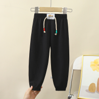 Children's anti-mosquito pants new ice silk medium and large children's casual long pants boys and girls baby sports nine-point pants  Black