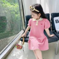 Girls summer thin dress baby puff sleeve princess dress little girl skirt children's short-sleeved dress  Pink