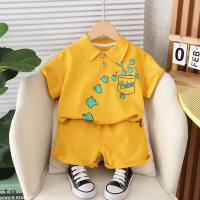 2024 estate nuova coreana abbigliamento per bambini ragazzi polo a maniche corte estate vestito a due pezzi vestito estivo per bambini  Giallo