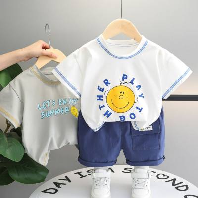 2024 summer foreign trade new style boys cartoon round neck short-sleeved suit baby boy casual shorts two-piece set dropshipping