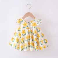 فستان بناتي من القطن لصيف جديد فستان الأميرة للأطفال تنورة فتاة صغيرة النسخة الكورية فستان سترة للأطفال بأكمام قصيرة  أصفر