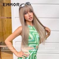 European and American style new product bangs champagne brown long straight hair temperament goddess wig full head hairstyle hair  Style 1