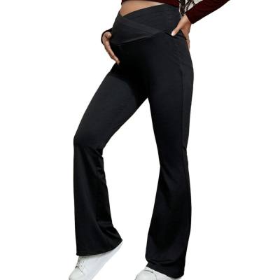 Maternity wide-leg trousers cross belly support belt high waist casual slim fit maternity flared trousers maternity wear
