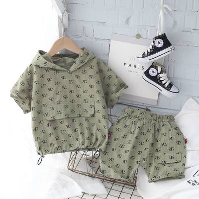 New summer boys clothes hooded short-sleeved two-piece summer shorts children's suit