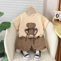 Summer children's clothing boys and girls short-sleeved two-piece suit  Beige