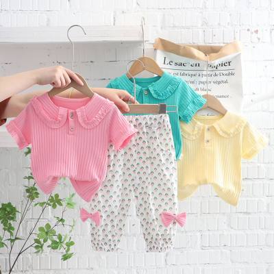 Girls short-sleeved suits new style baby girl summer clothes lapel two-piece suits fashionable children children summer trend