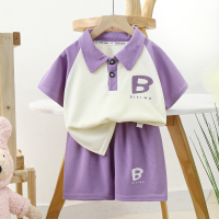 Children's short-sleeved suit summer thin new style boys waffle shorts suit summer clothes children's clothing wholesale  Purple