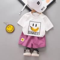 Children's casual T-shirt children's suit two-piece children's clothing boy cartoon short-sleeved shorts summer new clothes 2024  White
