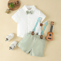 Grenzüberschreitender Kurzarmanzug für Jungen, Sommer, Baby-Geburtstagskleid für das erste Jahr, hübscher Kinder-Shirt-Overall, zweiteilig  Hellgrün
