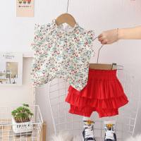 Baby girl casual fashion two-piece summer new girl full-print floral stand-collar short-sleeved suit  Red