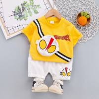 Children's clothing children's suit boys and girls cartoon character small bag solid color design short-sleeved shorts toddler breathable summer  Yellow