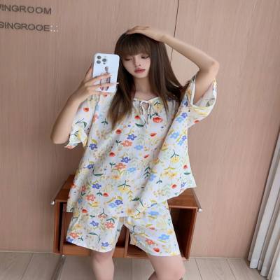 Spring and summer women's cotton silk thin home clothes short-sleeved pants set pajamas
