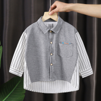 Camisa de manga larga para niños, otoño nueva camisa blanca de manga larga para niños, tops para bebés de otoño para niños pequeños y medianos  gris
