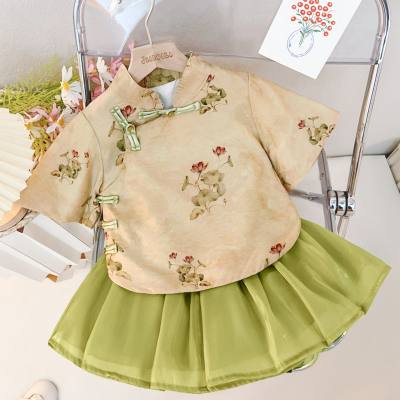 Girls summer new two-piece suit children's Chinese style Hanfu little girl summer suit baby new Chinese Tang suit