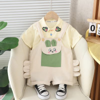 New boys and girls short-sleeved suspenders two-piece suit  Beige