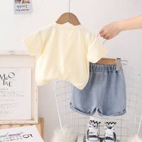 Boys summer new short-sleeved suits children's clothing stylish new baby two-piece clothes children's summer clothes trend  Apricot