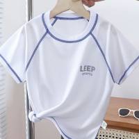Camisetas deportivas de manga corta de verano para niños, camisetas de malla de secado rápido para niños, camisas elásticas transpirables con parte inferior para niñas  Blanco