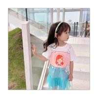 Vestido de malla de dos piezas falso de dibujos animados para niñas, camiseta de manga corta, vestido de verano nuevo estilo, vestido de Blancanieves para bebé  Rosado
