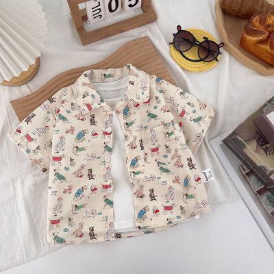 Camisa de verano para niños y niñas, camisa con estampado completo de dibujos animados para cachorros, camisa informal para bebé de manga corta