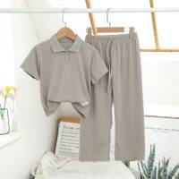 Girls suit new summer short sleeve pants sports two piece suit  Gray